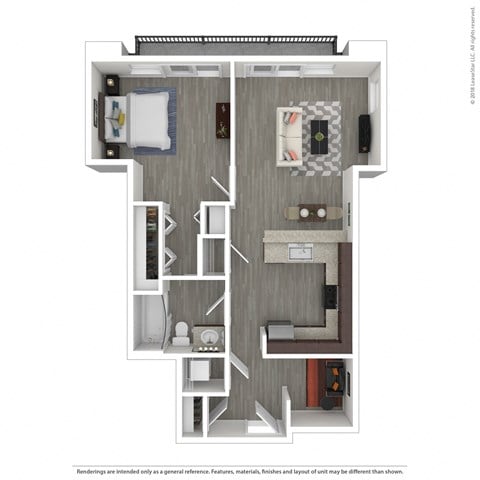 Floor plan for 1 bed, 1 bath, 766 sqft